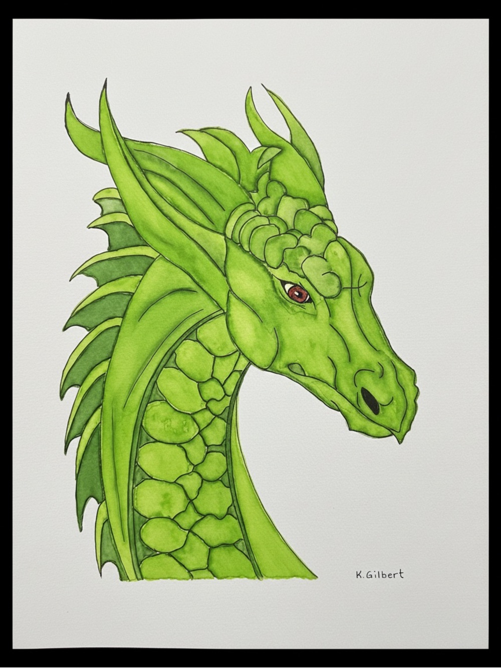 Watercolor Green Dragon Painting
